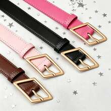 Simple Solid Color Square Buckle Leather Belt, Versatile Adjustable Waist Belt For Daily Outfits - A - View 10