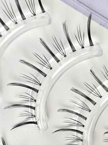5 Pairs Cartoon Style False Eyelashes Natural & Lengthening Suitable For Cosplay Reusable Create Natural & Lightweight Anime Makeup Look Transparent Lash Bands Suitable For Beginners Daily Use Can Be Used For Eyelash Extensions - Black - View 5