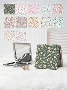 1PC Pastoral British Style Floral Series Portable Vanity Mirror, Foldable Lightweight Ultra-Thin Convenient Hand Mirror, PU Leather, Suitable For Multiple Scenes And All People, Pocket Mirror, Fresh Style With Unique Ditsy Floral Print Pattern Design, Exquisite And Delicate, Easy To Carry, Handheld Makeup Mirror, 180° Flip Cover, Multi-Functional - Multicolor - View 1