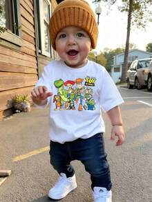 Disney *Toy Story* Boys' Summer T-Shirt - A Casual Top For Boys Featuring A Cute *Toy Story* Character Grid Pattern - 白色 - 查看 2