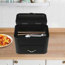 Metal Bread Boxes, 2 Layer Iron Bread Storage Bin Kitchen Container With Top Lid And Drawer Large Capacity Bread Fresh Keeper Organizer For Farmhouse Kitchen Counter (Black) - Black - View 2