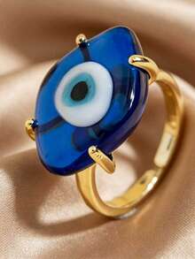 1pc European And American Punk Style Fashion Versatile Personalized Blue Crystal Ring For Women - Multicolor - View 5