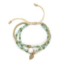 3-Multilayer Bracelet Multi-Color Crystal Seed Bead Adjustable Bracelet Freshwater Pearl Gold Plated Leaf Charm Braided Cord Lucky Boho Jewelry For Women Daily Festival Gift - Multicolor - View 5