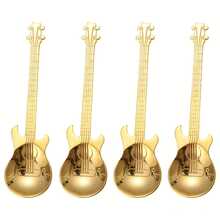 Brodark Cuchara de café con diseño de guitarra estilo Ins, cuchara mezcladora de acero inoxidable 304 con tema musical dorado, regalo exquisito para el ritual del té de la tarde - Dorado - Ver 4