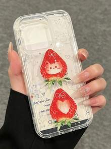 Fashionable Minimalist Cute Cat, Strawberry, Star Sequin Transparent Phone Case With Strawberry Pendant, Non-Slip Shockproof Durable Protective Cover Suitable For IPhone 17/17 Pro/17 Pro Max/16/16 Pro/16 Pro Max/15/15 Pro/15 Pro Max/14/13/12/11, Suitable As Birthday, Christmas, Halloween Gift For Friends, Family, Partner, Business Gifts - Multicolor - View 5