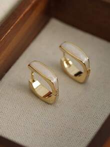 1 Par de Brincos Argola Geométricos de Cobre Minimalistas e Luxuosos, Adequados para Uso Diário e Festas de Mulheres - Ouro amarelo - Visão 7