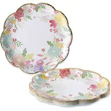 Garden Blooms 9 pulgadas Platos de papel decorativos de alta calidad Suministros de 350 g/ de peso, juego de 16 - Perfecto para bodas, brunch de novia, shower - 9 pulgadas. Platos de papel - Ver 2