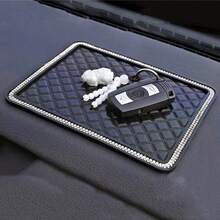 Large Rhombus Rhinestone Car Anti-Slip Mat, Dashboard Stable Phone Navigation Holder, Luxury Rhinestone Decor Interior - 1 Piece Of Rhinestone-embedded Anti-slip Mat - View 5