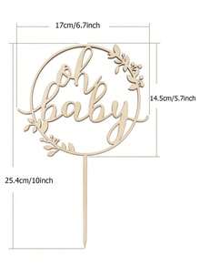 2/5pcs Oh Baby Cake Toppers - Wooden Baby Shower Cake Decor, Suitable For Rustic Gender Reveal Theme Baby Shower Cake Toppers - Khaki - View 2