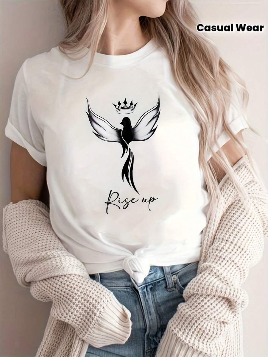 Sommar Toppar Dam 2026 Cartoon Casual T-ShirtLoose Fit Stylish Addio Al Nubilato - White - View 1