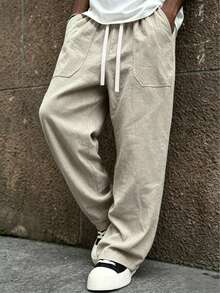 Men's Lightweight Casual Pants, Versatile For Vacation And Commute, Minimalist Linen Trousers, Khaki - Khaki - View 2