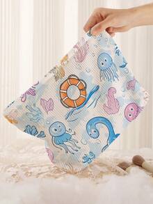 1pc Portable Octopus & Ocean Printed Makeup Bag, Double-Sided Zipper Travel Cosmetic Organizer Pouch - Multicolor - View 6