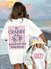 1 Piece Women's Graphic T-Shirt With "If You're In A Bad Mood, Please Go Back To The Beach" Print, 100% Cotton, Double-Sided Print, Casual Summer Style, Plus Size. | Clothing - 藍色和黑色 - 查看 4
