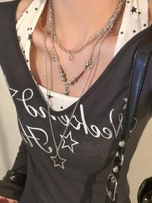3 piezas Collar de estrella ligera de subcultura Y2K Hot Girl estilo milenario dulce y cool - Plateado - Ver 2