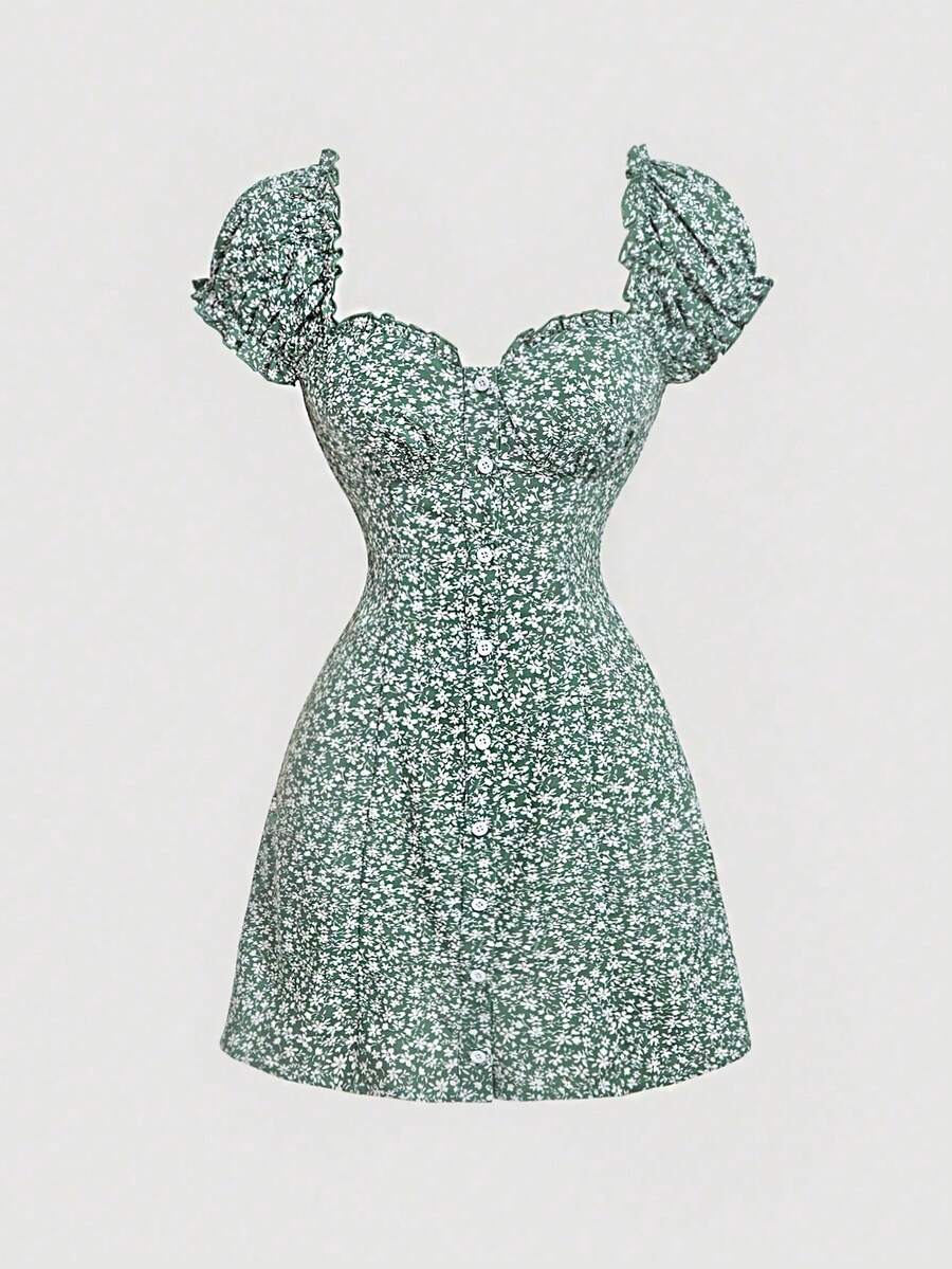 Vestido camisa con botones de concha bordados en azul claro - Verde - Ver 1