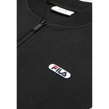 FILA جاكيت رياضية مقصرة مع سحاب للنساء، جاكيت رياضية مقصرة من خامة سكوبا ذات نسيج مضلع عالي، مصنوعة من خليط القطن والبوليستر والإلاستين، قصة مقصرة، ألوان متباينة، باللونين الأسود والأزرق الفيروزي - متعدد الألوان - مشاهدة 5
