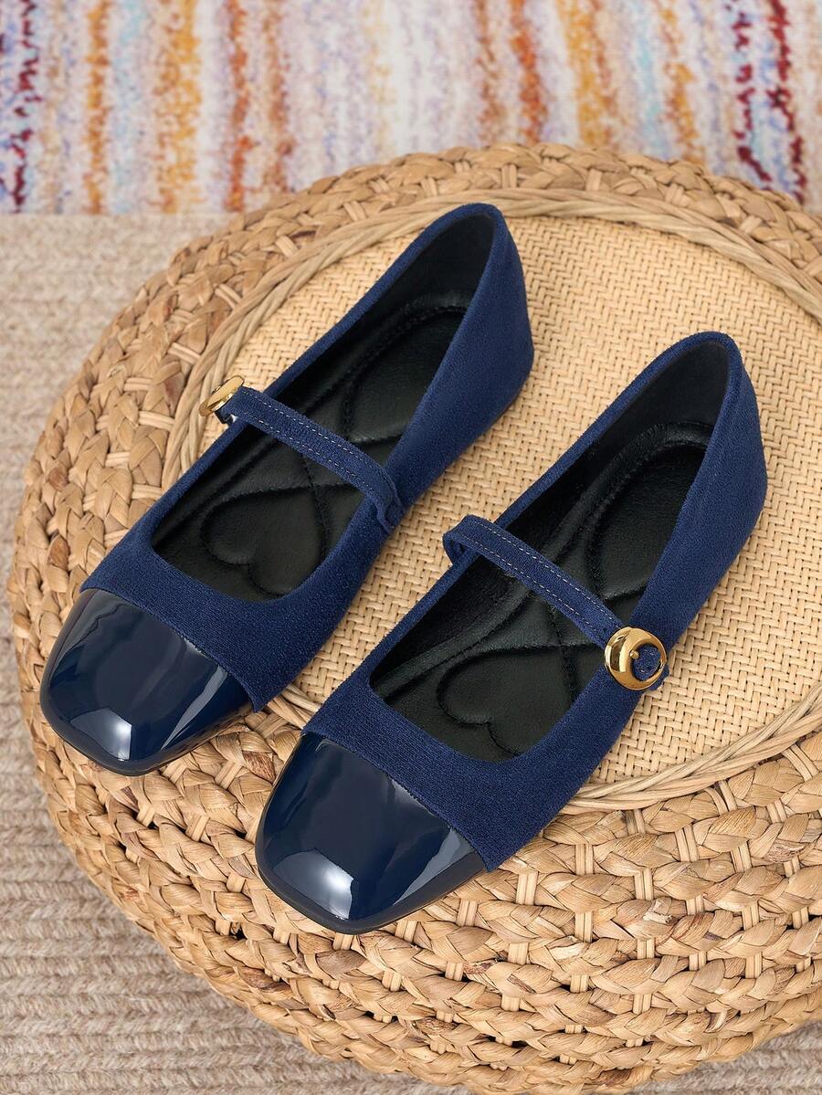 HFSHUNXY SunsoleShoes 2026 Elegant Autumn/Winter Women's Mary Jane Flat Shoes, Navy Blue, Colorblock Design, Comfortable And Versatile, Casual One-Strap Buckle, Suitable For Valentine's Day, Mother's Day, Wedding, Party, Office And Other Occasions