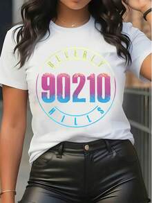 Women's Pure Cotton Short-Sleeve Graphic T-Shirt With Beverly 90210 Print - White - View 6