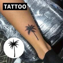 Tropical Coconut Tree Temporary Tattoo Sticker - Waterproof Long-Lasting 1-2 Weeks, Realistic Vacation Party Body Art Sticker - 萬聖節 - 查看 3