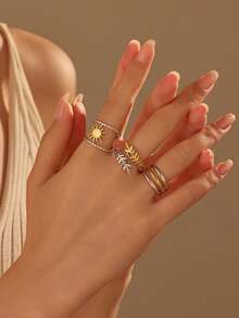 3 Stück Edelstahl Gold- und Silberton Ring Set, mehrschichtige offene Ringe mit kontrastierenden Farben, verstellbare Länge, geeignet für tägliche Dekoration oder als Geschenk für Frauen - Gold und Silber - Übersicht 3