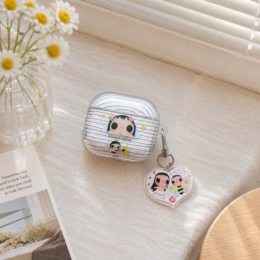 Ins Minimalist Striped Small Jade + Pendant Earphone Case Compatible With Airpods 4th Generation Cute Earphone Cover Apple 2nd Generation 3rd Generation New Protective Case Pendant Airpodspro 3 Korean Style Earphone Case Pro 2 Girls Earphone Case Protective Cover - Clear - View 1