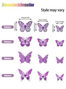 12/36/72pcs Butterfly Decoration Set, Purple Butterfly Wall Decals, 4 Styles, 3 Sizes, Removable Butterfly Stickers, Suitable For Room Decor, Home Decor, Crafts, Cakes, Birthdays, Halloween And Tea Parties - Multicolor - View 4