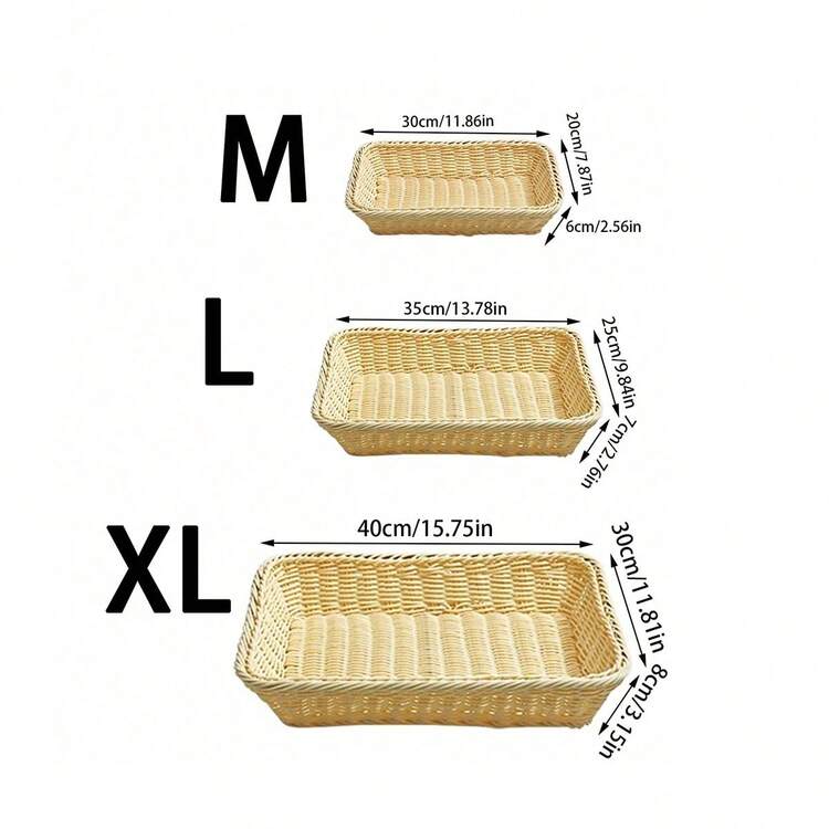 1個/(S+M+L)3個裝仿藤編織收納籃，長方形整理盤，適用於廚房儲藏室、零食、餐具、食物、水果、盛裝籃，極簡居家裝飾，客廳、浴室多功能桌面收納盒 - 查看 13