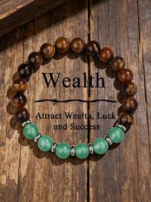 Retro Fashion Attract Money Bracelet- Green Aventurine & Tiger Eye Luck Beaded Bracelet, Wealth, Abundance & Prosperity, Spirit Jewelry For Women Men - Multicolor - View 1