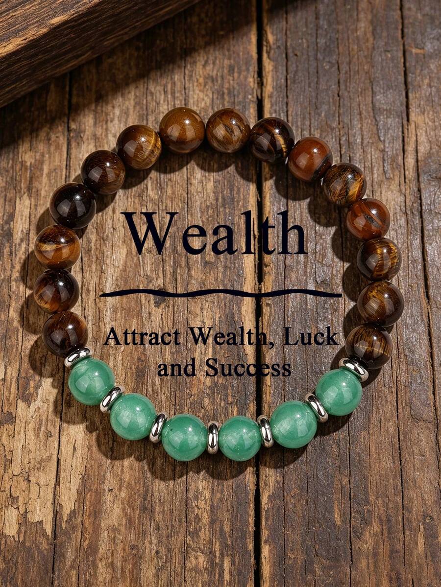 Retro Fashion Attract Money Bracelet- Green Aventurine & Tiger Eye Luck Beaded Bracelet, Wealth, Abundance & Prosperity, Spirit Jewelry For Women Men - Multicolor - View 1