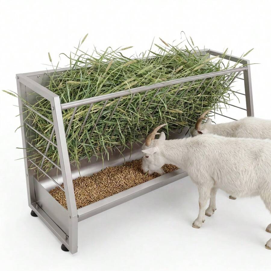 mteryoing 5 Ft Goat Hay Feeder - Heavy Duty Anti-Waste Metal Hay Rack 60 Gallon With Rounded Edges, Livestock Pasture Feeder For Sheep, Horses & Ponies, Farm Outdoor Feeding Equipment - Silver - View 1