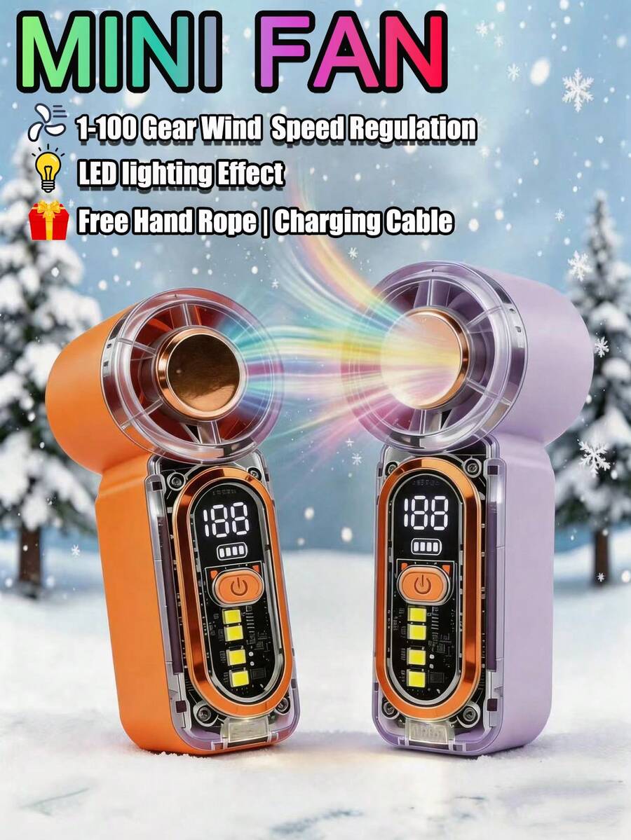 可攜式手持風扇 100 段風速、可調式 LED 燈光效果燈、迷你 USB 充電式桌面小風扇 電風扇 可攜式簡便戶外小風扇 適合戶外、婚禮、旅行、室內及辦公室學生迷你風扇