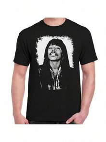 Men's Music Lover Pattern T Band-Style Short-Sleeve Streetwear Top - 黑色 - 查看 1