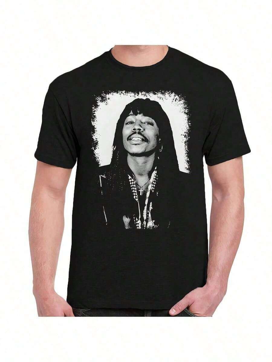 Men's Music Lover Pattern T Band-Style Short-Sleeve Streetwear Top - 黑色 - 查看 1