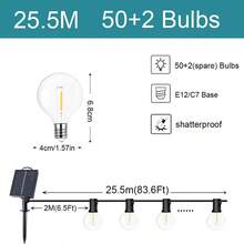 G40 Solar String Lights, Outdoor Patio Rope Lights, LED Fairy Lights, Suitable For Garden Party, Yard, Wedding, Street, Patio Decor - Warm Light - View 13