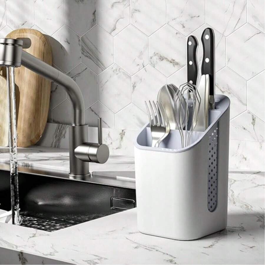 CONTAINER DRAINER ORGANIZER FOR CUTLERY, KNIFE, UTENSILS WHITE - A - 查看 1