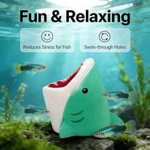 1 pieza Decoración de acuario con cabeza de tiburón, adorno de tanque de peces de PVC, modelo de tiburón en miniatura con boca abierta y escondite para tanques de agua dulce & salada (Accesorios para tanque de peces/Accesorios para piscina) - A - Ver 12