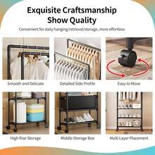 Robuster Kleiderständer Mit 2 Kleiderstangen & 3 Ablageböden, Freistehende Garderobe Für Schlafzimmer, Wohnzimmer & Ankleidezimmer – Ideal Für Jacken, Hemden & Schuhe, Platzsparend & Stilvoll - A - Übersicht 4