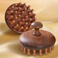 1pc Sandalwood Round Massage Comb, Solid Wood Massage Tool, Head Relaxation Massager With Multiple Massage Tips, Effectively Stimulates Acupoints, Full Body Massage Tool - Brown - View 4
