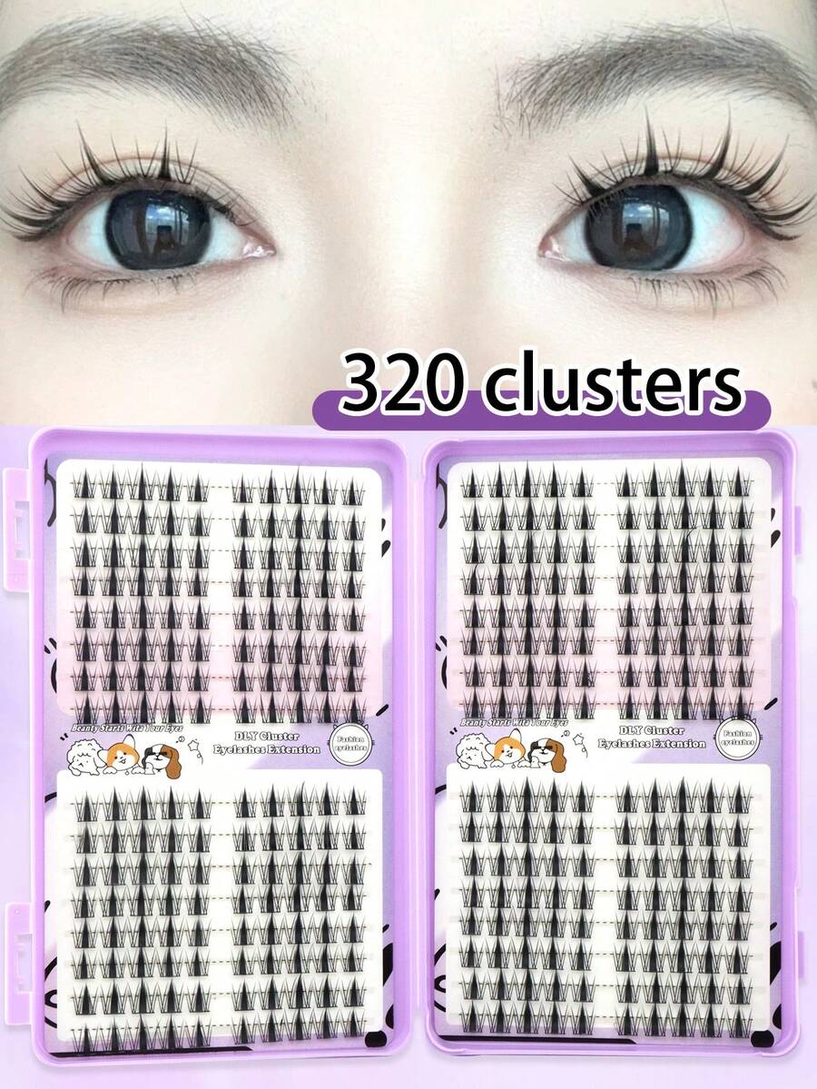 320片尖头湿睫毛册,大容量,分段式睫毛册,卡通睫毛,易于佩戴,适合初学者,打造娃娃大眼睛,C型卷翘自然睫毛 - 查看 1