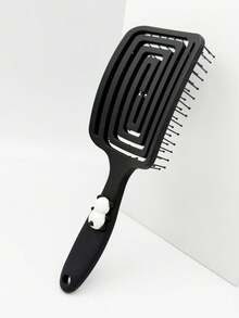 1pc Black Elastic Panda Shaped Large Curved Comb, Volumizing Wet/Dry Dual-Use Oil Hair Curly Hair Rib Comb - Black - View 7