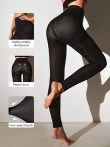Suprenx Leggings de compresión con malla, estilo básico para mujer - Negro - Ver 3