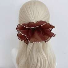 1pc Geometric Pattern Casual Polyester (Polyester) Hair Scrunchie, All-Season Korean Style Color Block Trimmed Edge Lock Edge Gauze Hair Scrunchie, Slouchy Fluffy Ponytail Hair Tie, Sweet Elegant Hair Rope Hair Flower Elastics Rubber Bands - Multicolor - View 6