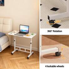 Höhenverstellbarer mobiler Schreibtisch auf Rollen – Klappbarer Laptoptisch (65–87 cm), 180° drehbare Tischplatte – Kompakter Arbeitsplatz für Zuhause, Büro & Schlafzimmer - 60 x 40 cm - Übersicht 5