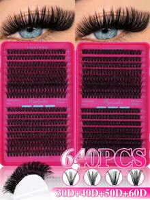 640/200Pcs DCurl Cluster Lashes, Large Segmented Lash Book With Glue,Seal,Tweezers Brush. Soft Thick Fluffy Lashes Enlarge Eyes, Easy DIY Makeup For Beginners. Multi-Style Eye Look Available, Perfect For Daily Wear, Wedding And Evening Occasions - Rose Red - View 13