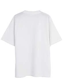 100% Cotton. Casual Short-Sleeved Printed T-Shirt. New 1pac Summer Model, 230g Heavyweight Solid Color T-Shirt, Unisex Style, Basic Black And White Short-Sleeved T-Shirt, Men's T-Shirt With A Branded Ribbed Collar. Spring/Summer Top. - White - View 2