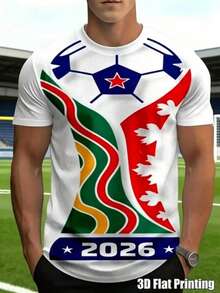 Camiseta con estampado de fútbol de la Copa Mundial 2026 para hombres, adecuada para uso casual diario - Multicolor - Ver 1
