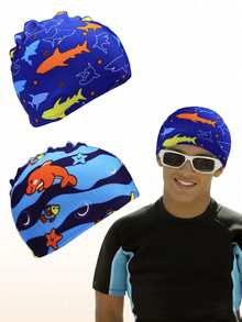 1 pieza/2 piezas Gorro de natación unisex de poliéster, adecuado para niños, niñas, con pelo largo o corto, gorro de natación de verano - Multicolor - Ver 9