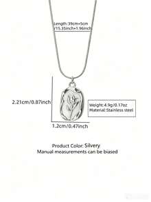 VceTd 1pc Elegant Vintage Style Carved Rose Flower Pattern Decorated Stainless Steel Pendant Necklace, Suitable For Women To Wear At Banquets Or Fashionable Outfits, Or As A Valentine's Day Gift For Women - Silver - View 15
