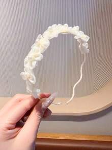 1件女款甜美花卉珍珠髮箍，網紗花朵裝飾細髮圈，優雅日常與派對髮飾 - 彩色 - 查看 7