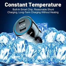 40W 雙 PD 快充車用充電器，USB Type-C 快充 3.0 車用點菸器手機轉接頭，[40W 雙車用充電器] 40W 雙 PD 車用充電器附 USB Type-C 快充，快充 3.0 | 便攜式旅行充電器，雙埠充電器，車用點菸器轉接頭適用於旅行和居家使用，40W USB-C 車用快充充電器，雙埠 PD3.0 Type-C 車用充電器插頭 | 相容於 16 15 14 13 12 Pro Max S24/S23/22 Pixel 9 8 Pro - 均碼 - 查看 5
